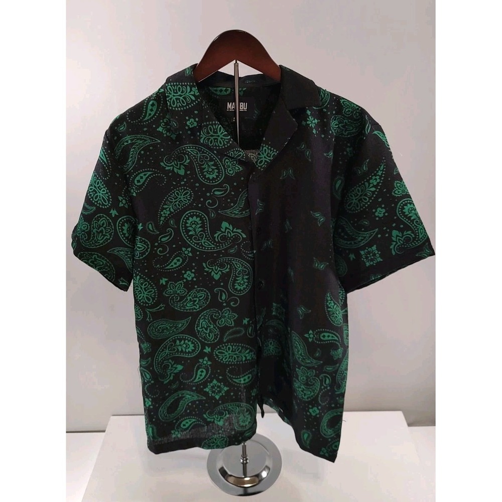Malibu By Drill Mens Short Sleeve Havana Shirt Black Green Paisley Hawaiian S